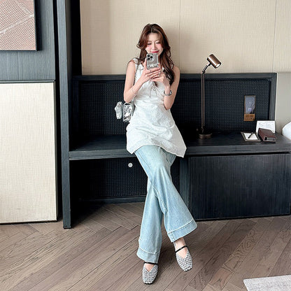 【シューズ】編み込みデザイン スクエアトゥ ワンストラップ バレエシューズ サンダル