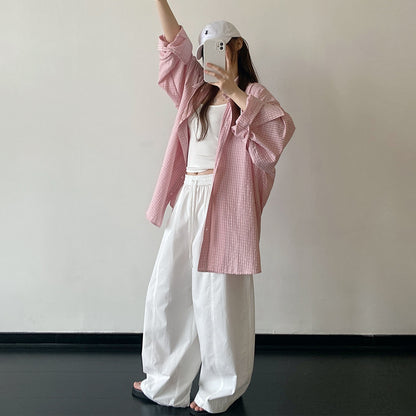 【トップス】チェックシャツ レディース 夏 ビッグサイズ ルーズシルエット UVカット 長袖 カジュアル トップス 通勤 ゆったり 人気【FCシリーズ】