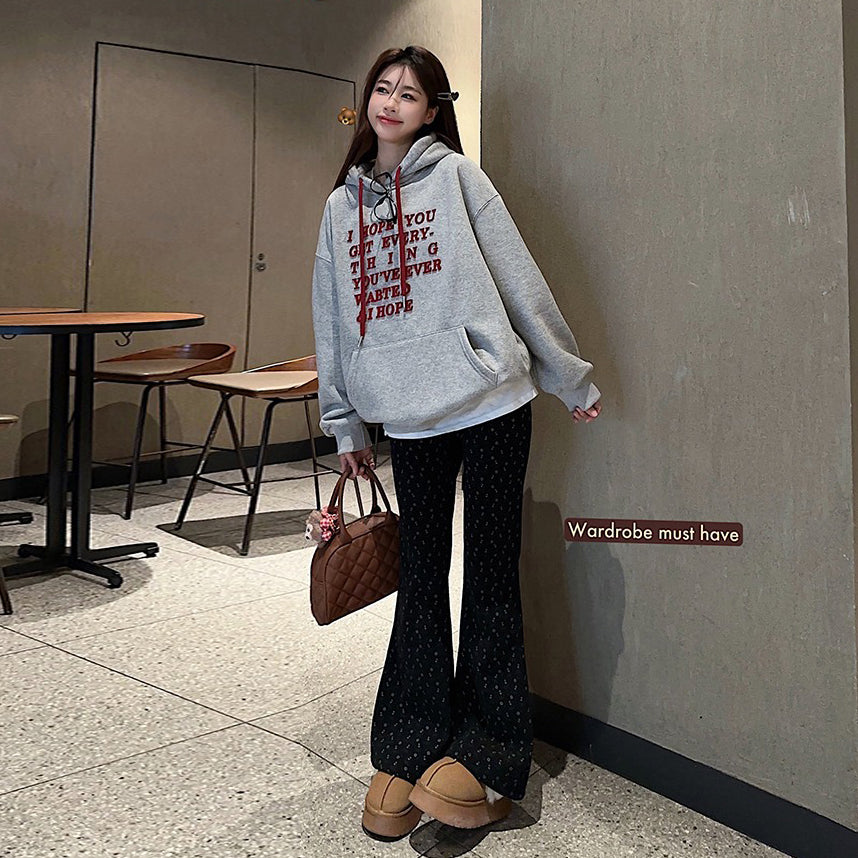 【トップス】裏起毛 パーカー レディース 秋冬 デザイン性◎ ゆったりロゴプリント厚手トップス【FCシリーズ】