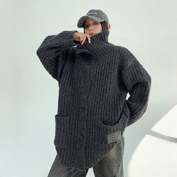 【アウター】春 秋 冬 厚手 スタンドカラー ゆったり ニット ジャケット 【FCシリーズ】