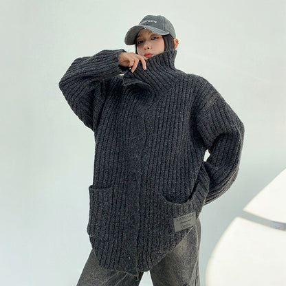 【アウター】春 秋 冬 厚手 スタンドカラー ゆったり ニット ジャケット 【FCシリーズ】