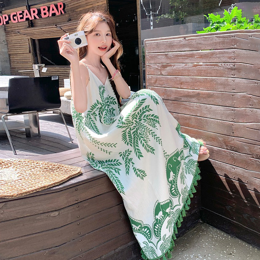 【ワンピース】フレンチ ヴィンテージ風 花柄 ノースリーブ キャミワンピース 夏 新作 バカンス系 上品 ロングドレス【SHシリーズ】