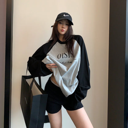【トップス】配色 ロゴ レトロ 初秋 長袖Tシャツ 【FCシリーズ】