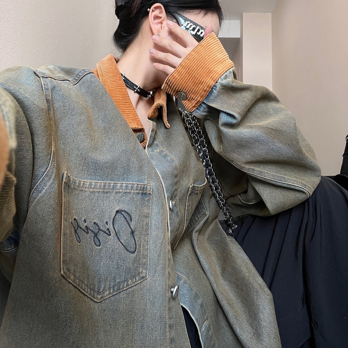 [外套] 復古切換春秋復古處理寬鬆休閒外套【FC系列】 