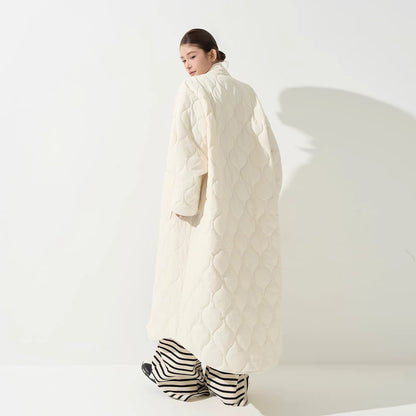 【アウター】ダイヤ柄 ハイネック 中綿ジャケット レディース 秋冬 韓国風 ゆったり あったか ロング丈 綿入れコート【シリーズ】