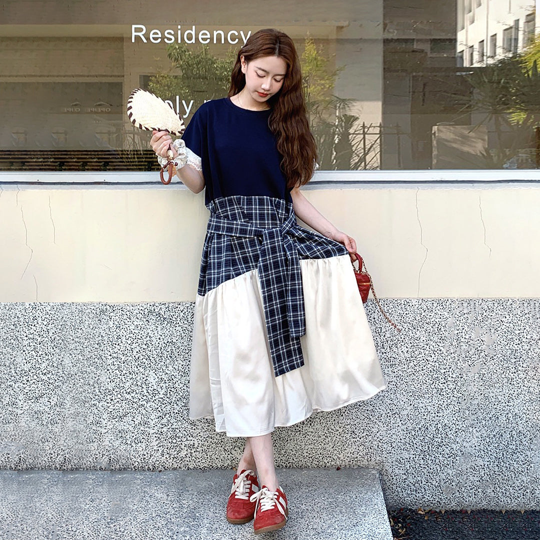 【ワンピース】レトロチェック ノースリーブ ワンピース レディース 夏 フレンチデザイン ウエストシェイプ 美シルエット【JZシリーズ】