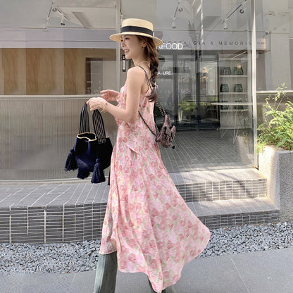 【ワンピース】夏 ゆったりデザイン シェイプアップ フリル フラワーキャミソールワンピース【SHシリーズ】