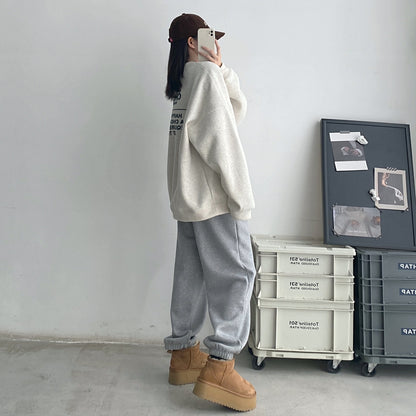 【トップス】立体ロゴデザイン 裏起毛スウェット レディース 秋冬 ゆったり クルーネック プルオーバー パーカー【FCシリーズ】