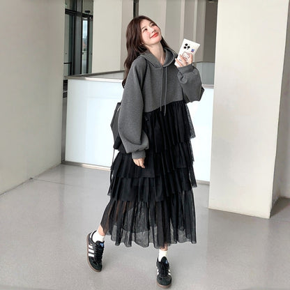 【ワンピース】春 秋 冬 デザイン性 新作 フード付き カジュアル 着痩せ 長袖ワンピース【JZシリーズ】