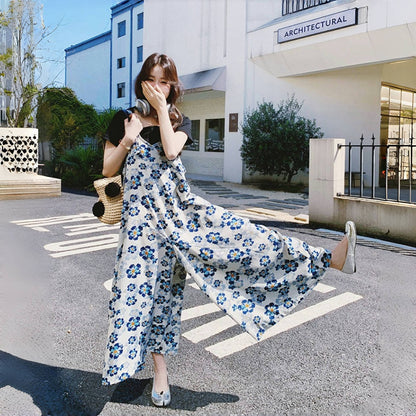 [洋裝] 夏季度假風格花卉圖案寬鬆休閒連身衣 [SH系列]