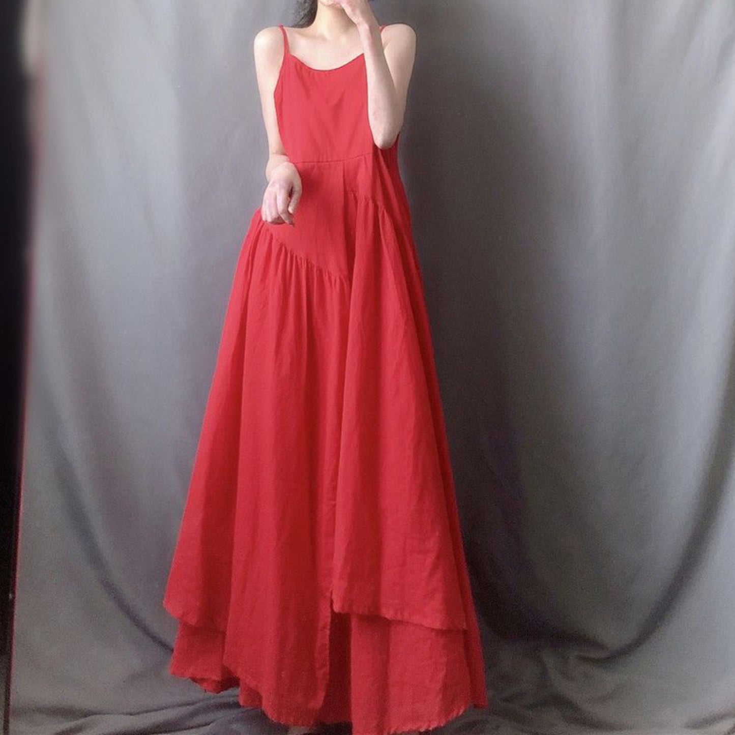 【ワンピース】夏新作 ナチュラル 不規則ヘム ホワイトノースリーブワンピース