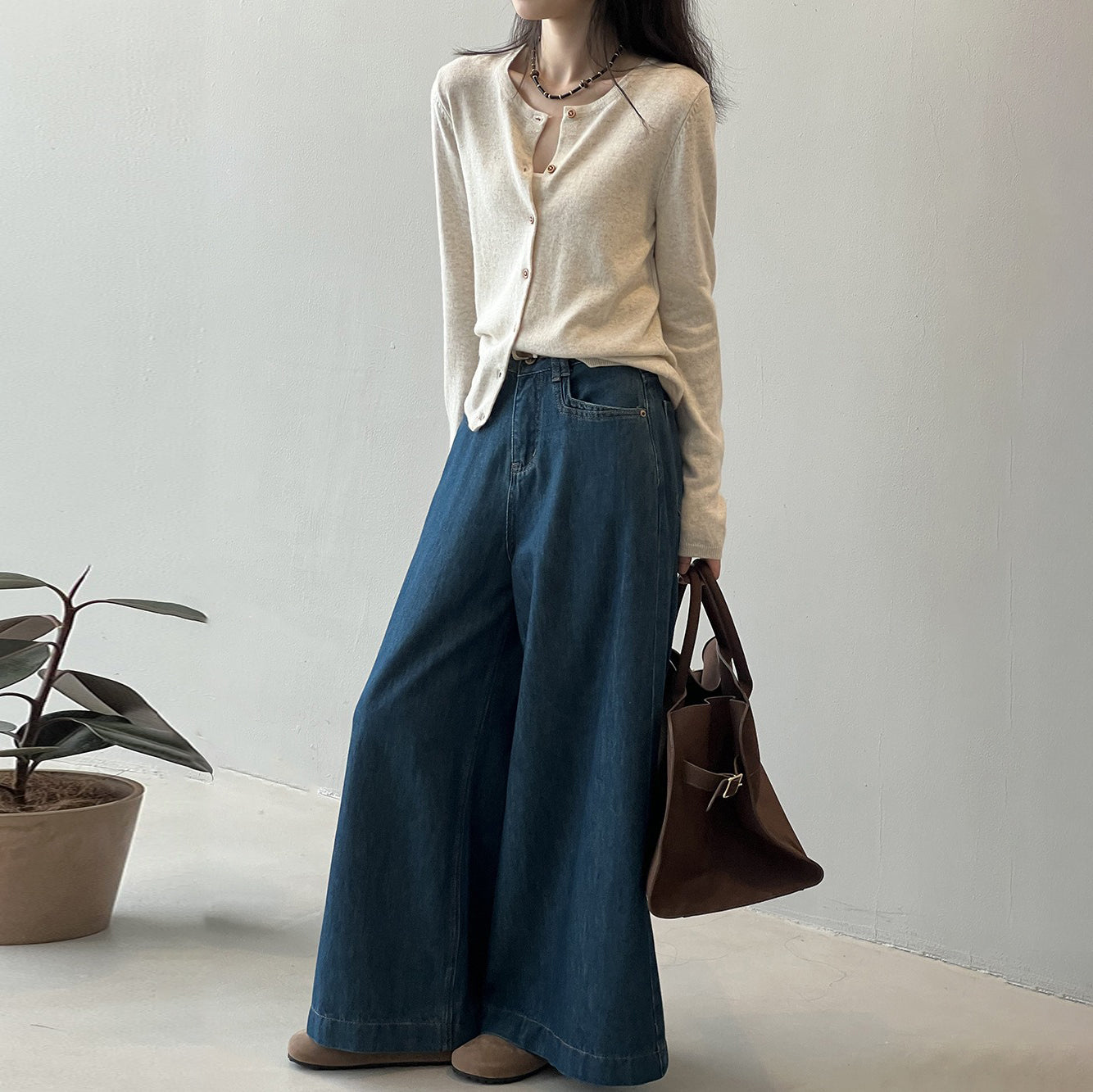 【トップス】バイカラーストライプが映える！韓国風薄手ニットカーディガン｜体型カバーも叶う秋トップス【JZシリーズ】