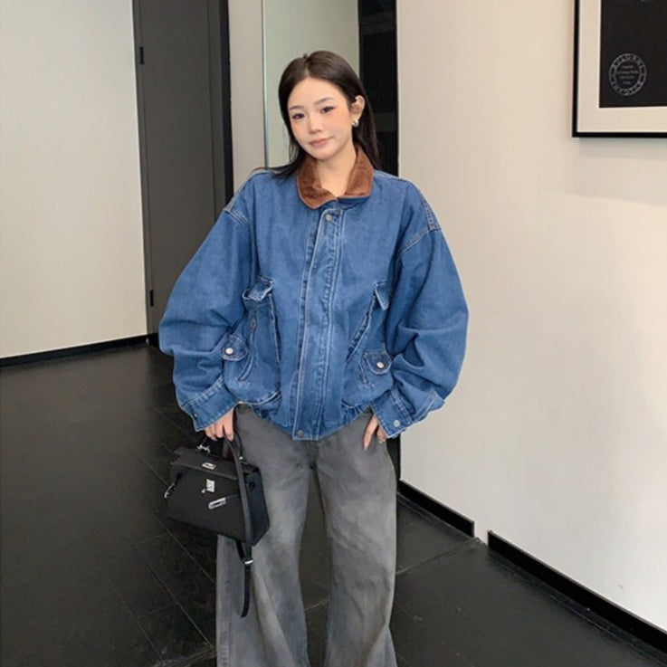 【アウター】襟付き ショート丈 ゆったり 配色切替 アメリカンスタイル ジャケット 【FCシリーズ】