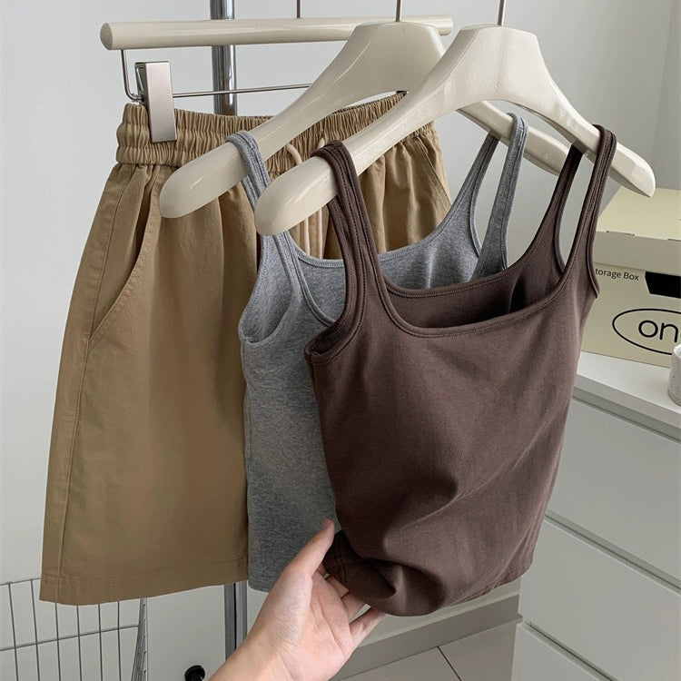 【トップス】バストパッド付き インナー ブラ一体型 シンプルカラー キャミソール