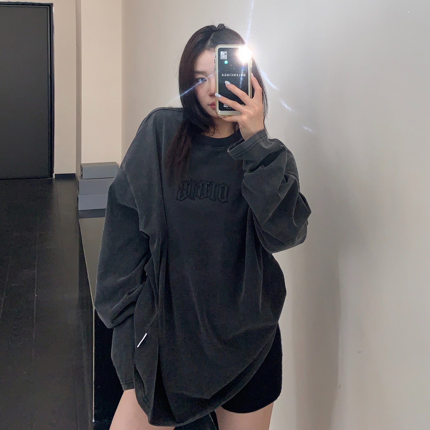 【トップス】ヴィンテージ刺繍ウォッシュロンT レディース オーバーサイズ リラックス 秋コーデ 長袖Tシャツ【FCシリーズ】