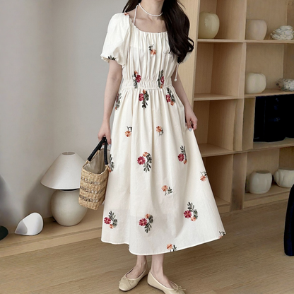 【ワンピース】夏 刺繍 エレガント 花柄 半袖 ワンピース 【SHシリーズ】