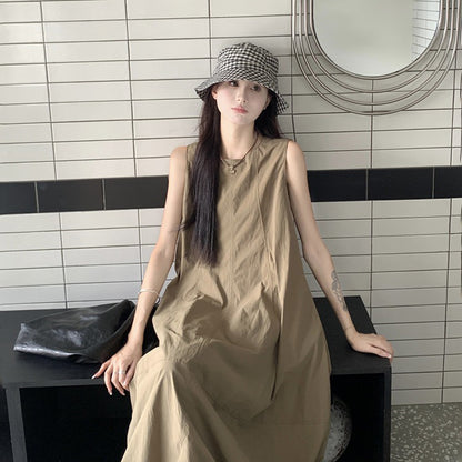 【ワンピース】ノースリーブ ワンピース レディース 2026夏 ハイウエスト ロング丈 ゆったり 着痩せ 大きいサイズ フェミニン【JZシリーズ】