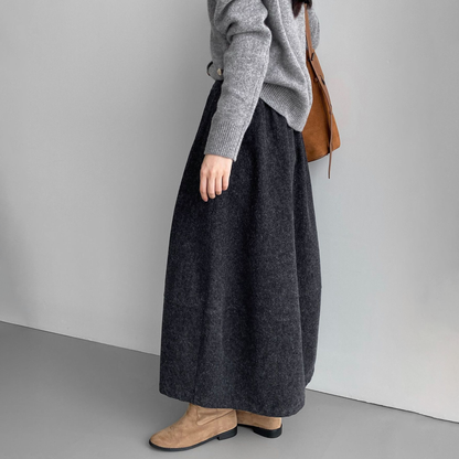 【ボトムス】ウール風  バルーンスカート 気質Aライン プリーツ入り【JZシリーズ】
