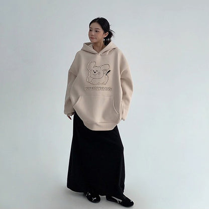 【トップス】レトロワッペン刺繍 カートゥーン 裏起毛フードパーカー【FCシリーズ】