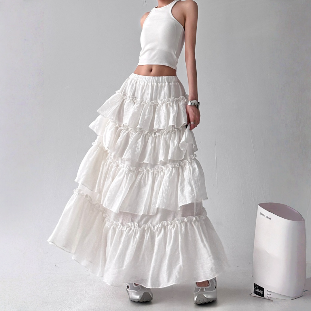 【ボトムス】春 秋 冬 夏 オリジナルデザイン ティアードスカート 【FCシリーズ】