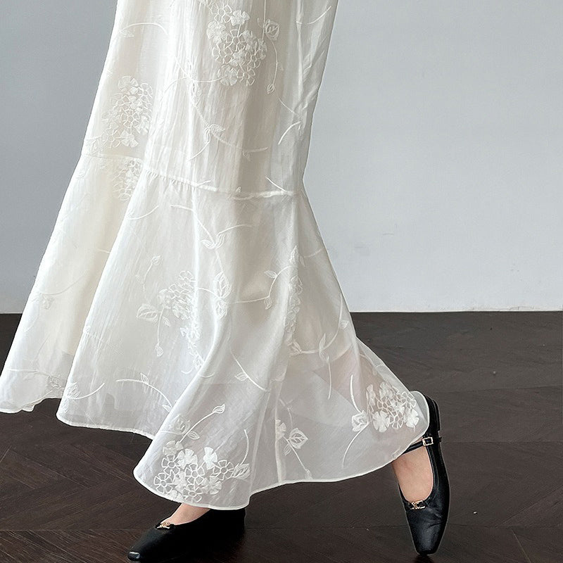 2点セット！【セットアップ】高級刺繍 チュールワンピース＋Vネック キャミワンピースセット 夏新作 バカンス風 ワンピース【JZシリーズ】