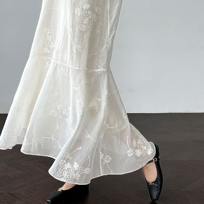 2点セット！【セットアップ】高級刺繍 チュールワンピース＋Vネック キャミワンピースセット 夏新作 バカンス風 ワンピース【JZシリーズ】