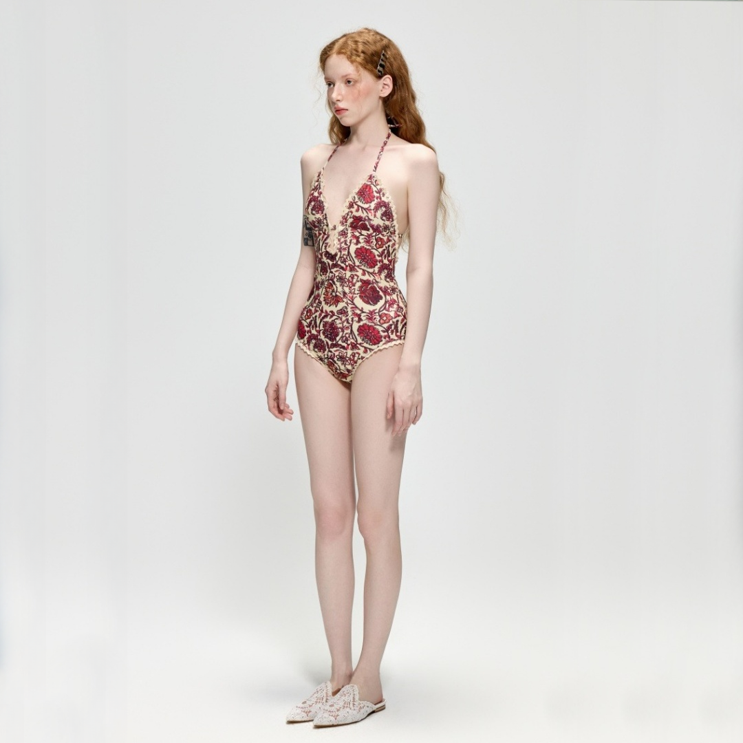 【グッズ】夏 花柄 ホルターネック ワンピース水着 リゾート・温泉・ビーチ用 レディース水着 【SHシリーズ】