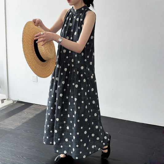 【ワンピース】ドット柄 刺繍 海辺風 ノースリーブ リゾート風 ワンピース 【JZシリーズ】