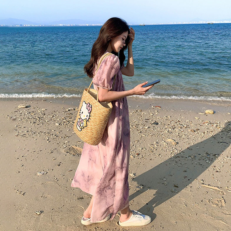 【ワンピース】フレンチ風 夏 優しい ラフなリゾート風 半袖ワンピース【SHシリーズ】