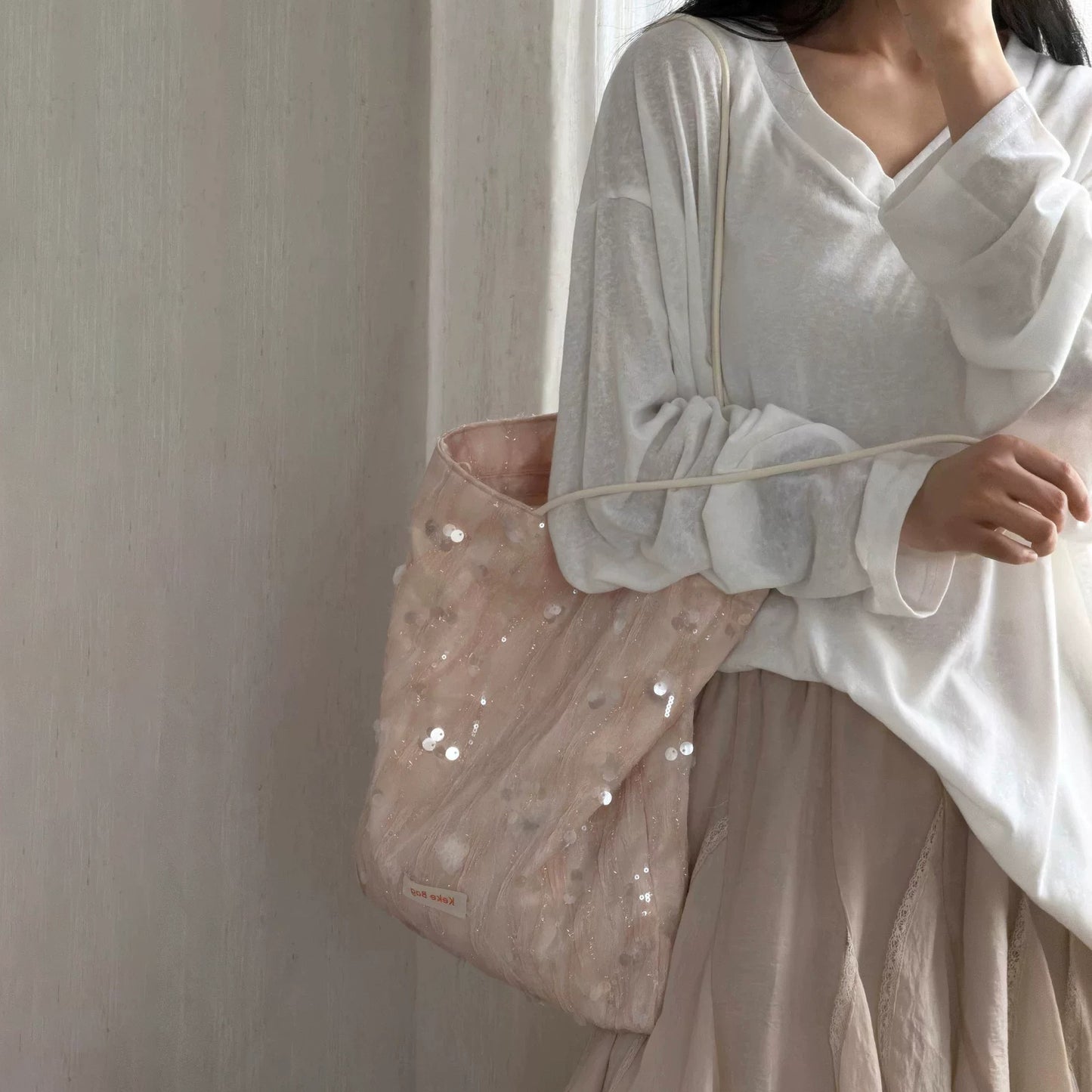 【バッグ】ピンクスパンコールトートバッグ レディース キラキラ ショルダーバッグ 高見え 通勤