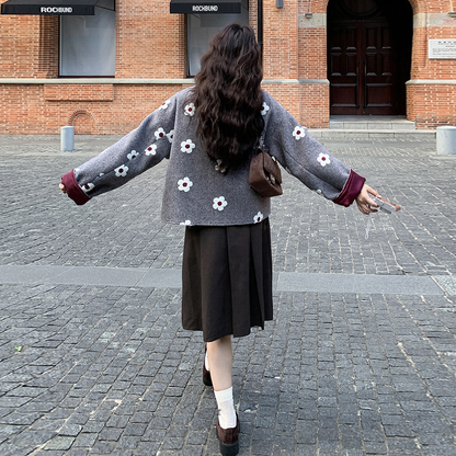 【アウター】小柄向け 若見え フラワー装飾 ウールコート 2025秋冬 シンプル カジュアル ラウンドネック レディース【SHシリーズ】