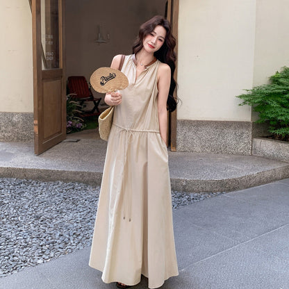 【ワンピース】Vネック ノースリーブ ワンピース レディース 夏新作 2026 きれいめ 体型カバー ロングワンピース【SHシリーズ】