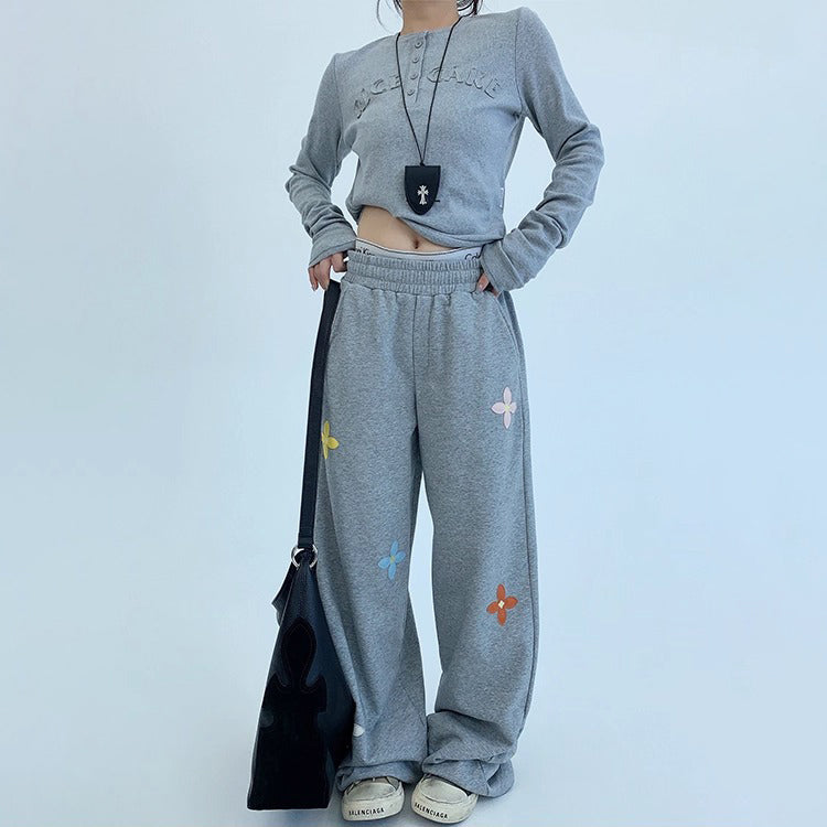 【ボトムス】重工刺繍×ヴィンテージ加工 スウェットパンツ レディース 秋新作 ストリートカジュアル【FCシリーズ】