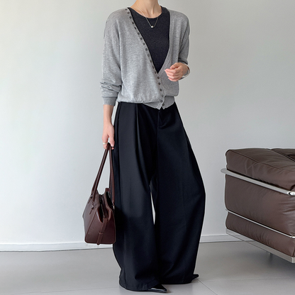 【トップス】初秋新作 韓国風 Vネック ニットカーディガン＋ノースリーブニットタンク 2点セット【JZシリーズ】