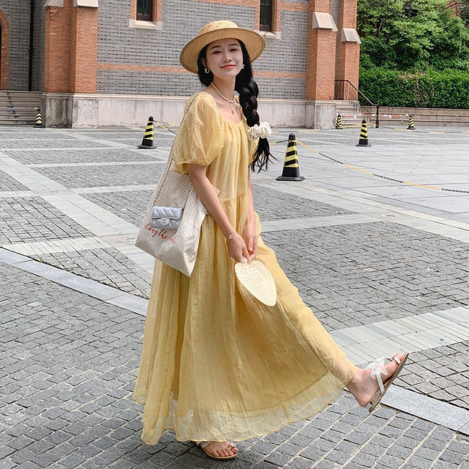 【ワンピース】フレンチ風 夏 ビーチリゾート 独特デザイン 半袖ワンピース