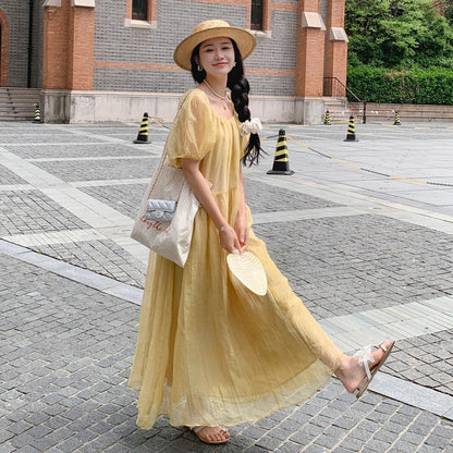 【ワンピース】フレンチ風 夏 ビーチリゾート 独特デザイン 半袖ワンピース