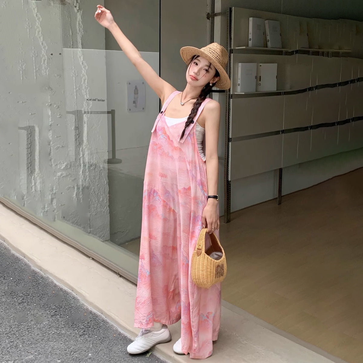 【ボトムス】夏新作 ゆるっと高腰デザイン 体型カバー抜群 着回し自在 オールインワン【SHシリーズ】