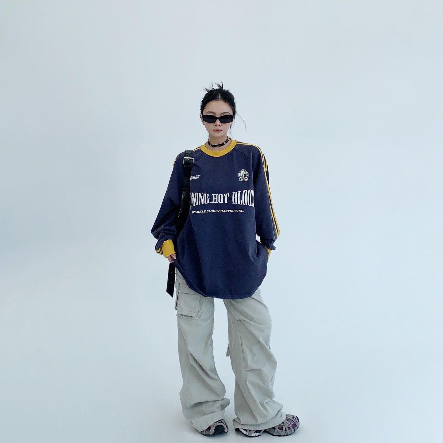 【24AW】【10～15日内発送】【トップス】oversize 秋季新作 ヴィンテージ風 長袖 Tシャツ ゆったり レトロ カップル用【FCシリーズ】