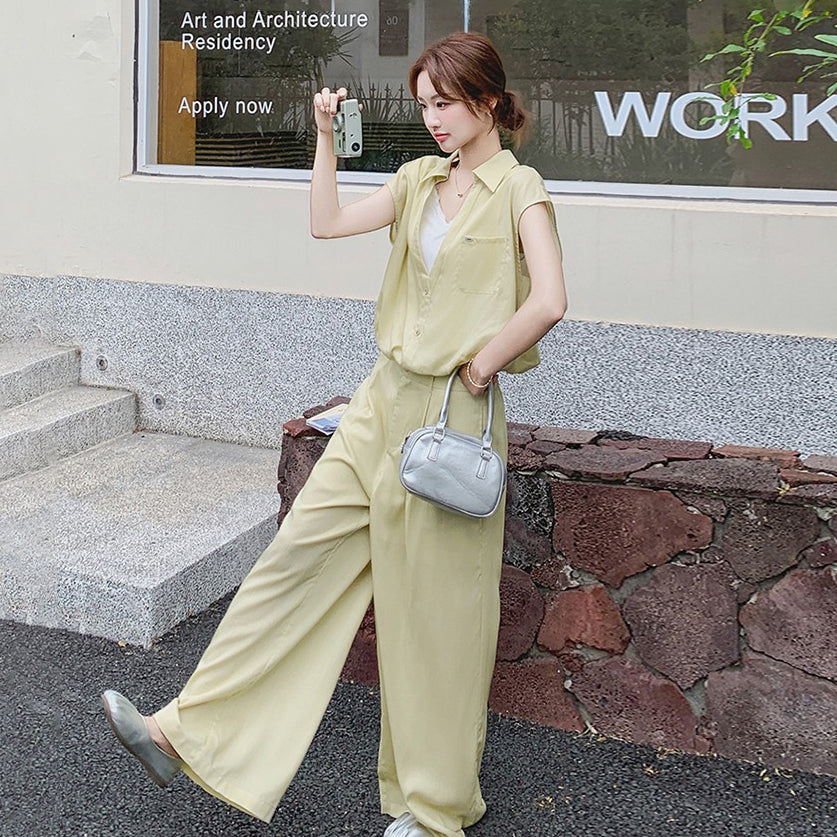 2点セット！【セットアップ】カジュアル気質 ネイビーシャツ×ワイド