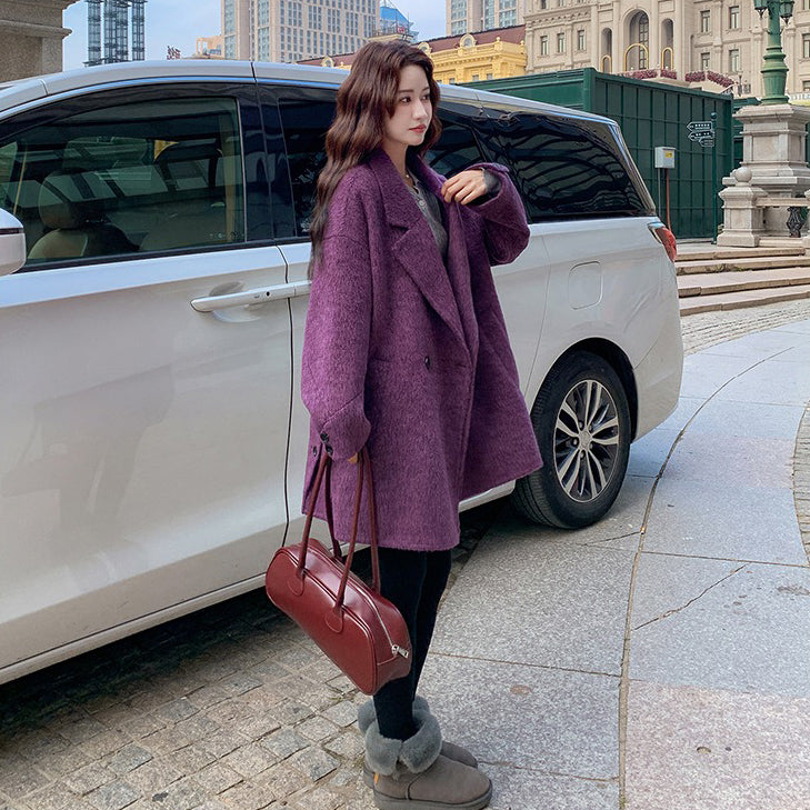【アウター】💜上品ブルーベリーパープル✨ウールコート レディース 秋冬 韓国風【JZシリーズ】