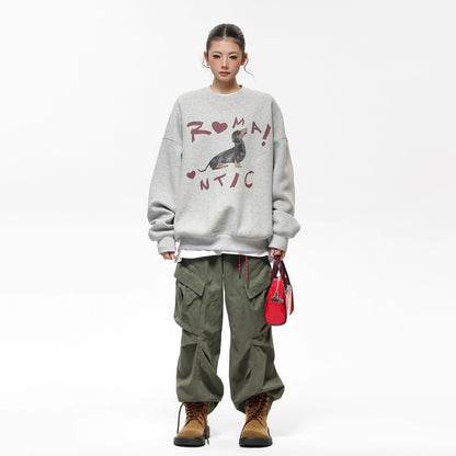 【トップス】趣味たっぷりのドッグプリント😊 レトロ ゆるっと着られる クルーネックスウェット レディース パーカー【FCシリーズ】