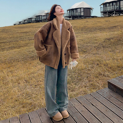 【アウター】冬 レディース メラード風 フェイクムートン ボアコート カフェ色 小柄向け 厚手 あったか【JZシリーズ】