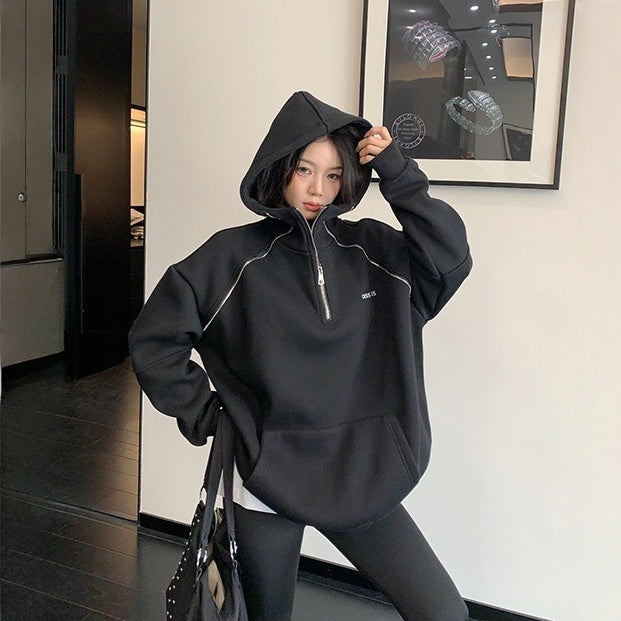 【トップス】ジップデザイン 春 秋 冬 フード付き パーカー 【FCシリーズ】