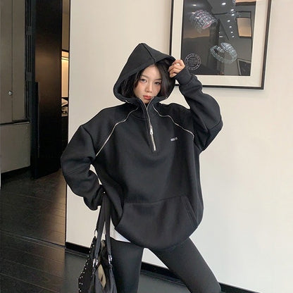 【トップス】ジップデザイン 春 秋 冬 フード付き パーカー 【FCシリーズ】