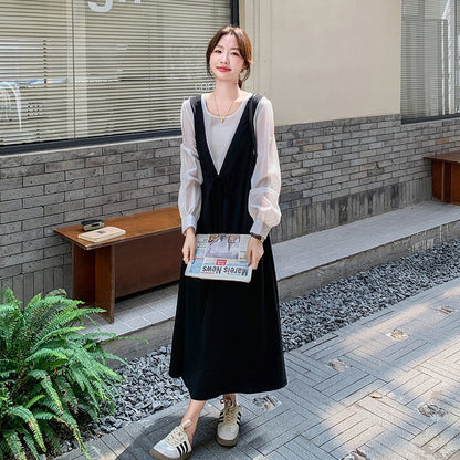 【ワンピース】フレンチレイヤード風ワンピース レディース 長袖 ウエストシェイプ デザイン性 大人可愛い 秋コーデ【JZシリーズ】
