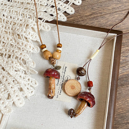 【🎁 B2G1｜先行スタート！】【グッズ】 天然キノコモチーフビーズネックレス レディース 森系 ロング丈 ニットチェーン 個性派 民族風アクセサリー