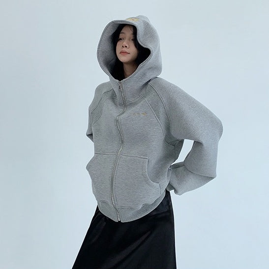 アウター】春 秋 冬 シンプル構造切り替え 刺繍 フード付き ジャケット