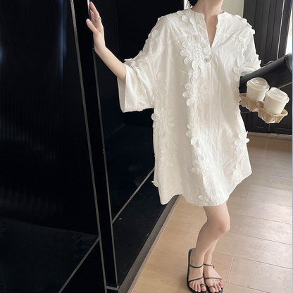 【ワンピース】夏 春 秋 コットン100% エレガント 着痩せ効果 ルーズ 半袖 ワンピース 【SNシリーズ】