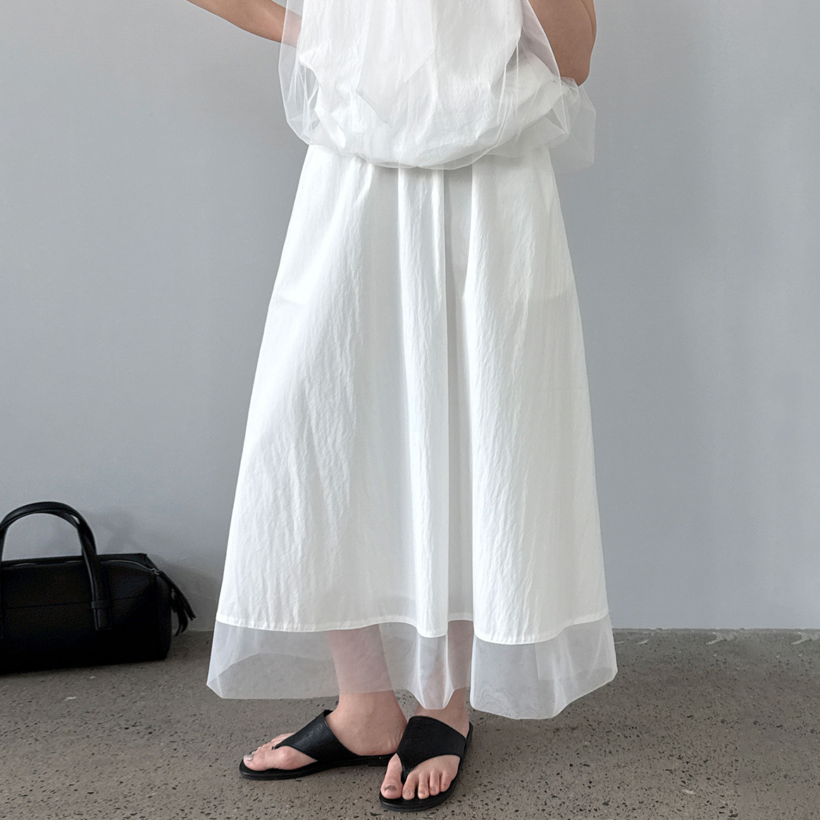 【セットアップ】上品風 ノースリーブ シャツ & シアースカート 上下セット レディース 夏 タイネック フェミニン Aライン ゆったり 通勤 体型カバー 人気【JZシリーズ】