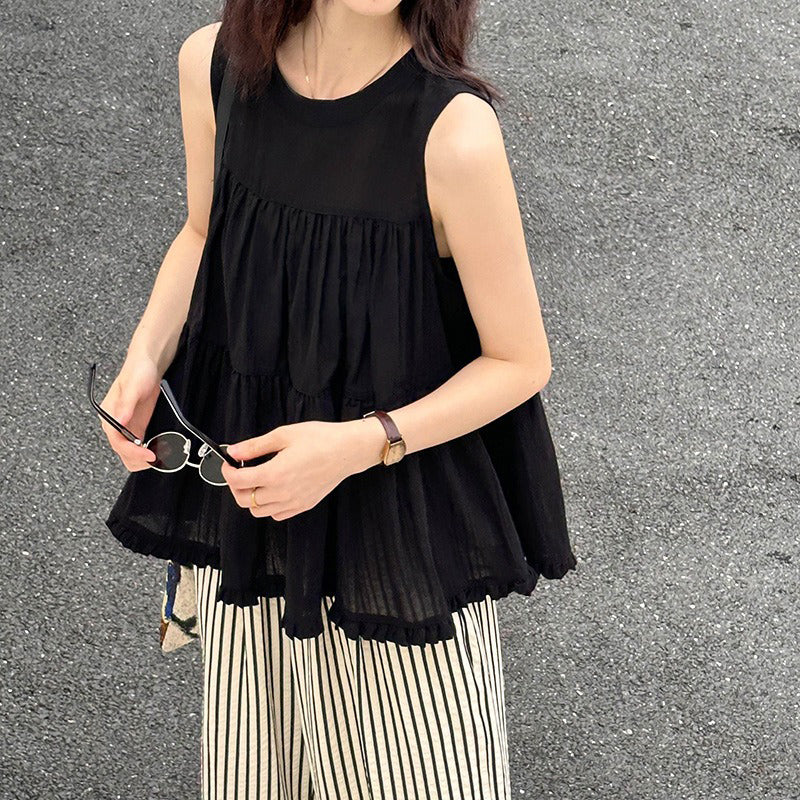 【トップス】夏 カジュアル若見え 独特デザイン ゆったり スリム見せ ノースリーブシャツ【JZシリーズ】